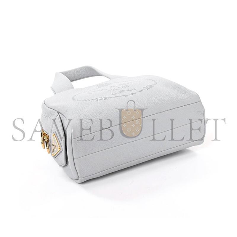 PRADA 2WAY BAG IN CALFSKIN, LIGHT GREY LEATHER 1BH078 (25*16*10cm) 